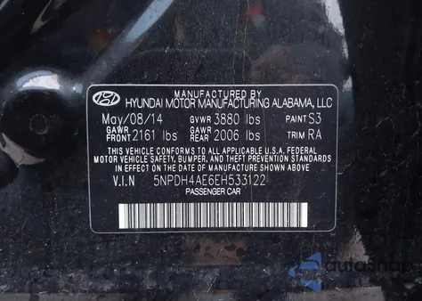 2014 Hyundai Elantra Se z USA, uszkodzony, nr VIN 5NPDH4AE6EH533122
